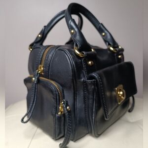 Black Leather Y2K Box Satchel Bag Gold Hardware Banana Republic